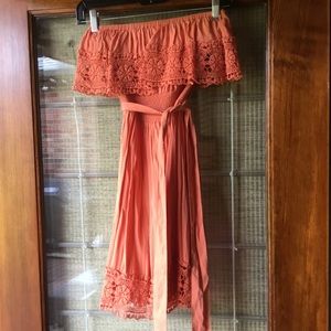 Orange strapless dress